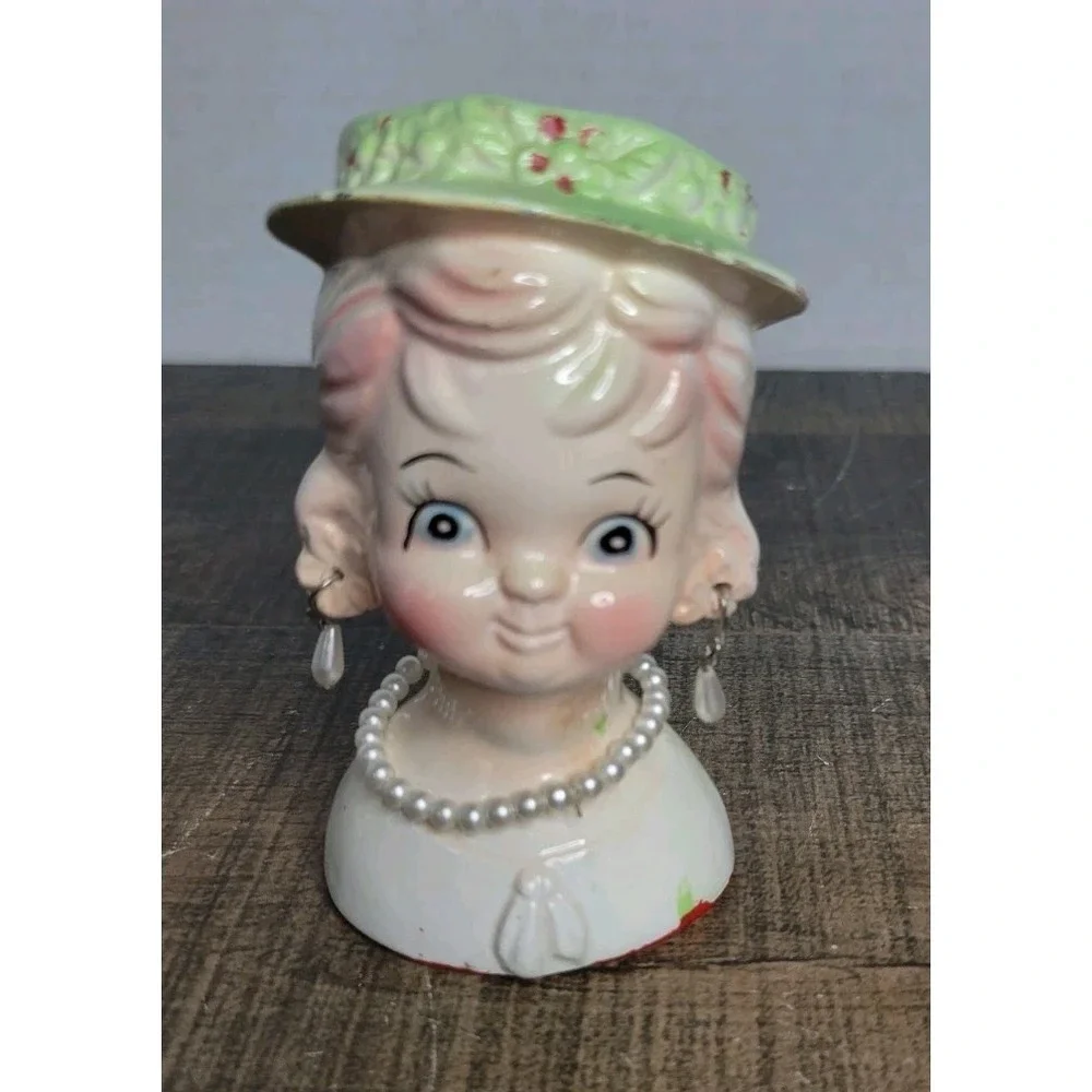 Vtg Nippon Little Girl With Hat & Pearls, Head Vase Japan 1950s SEE‎ DESCRIPTION